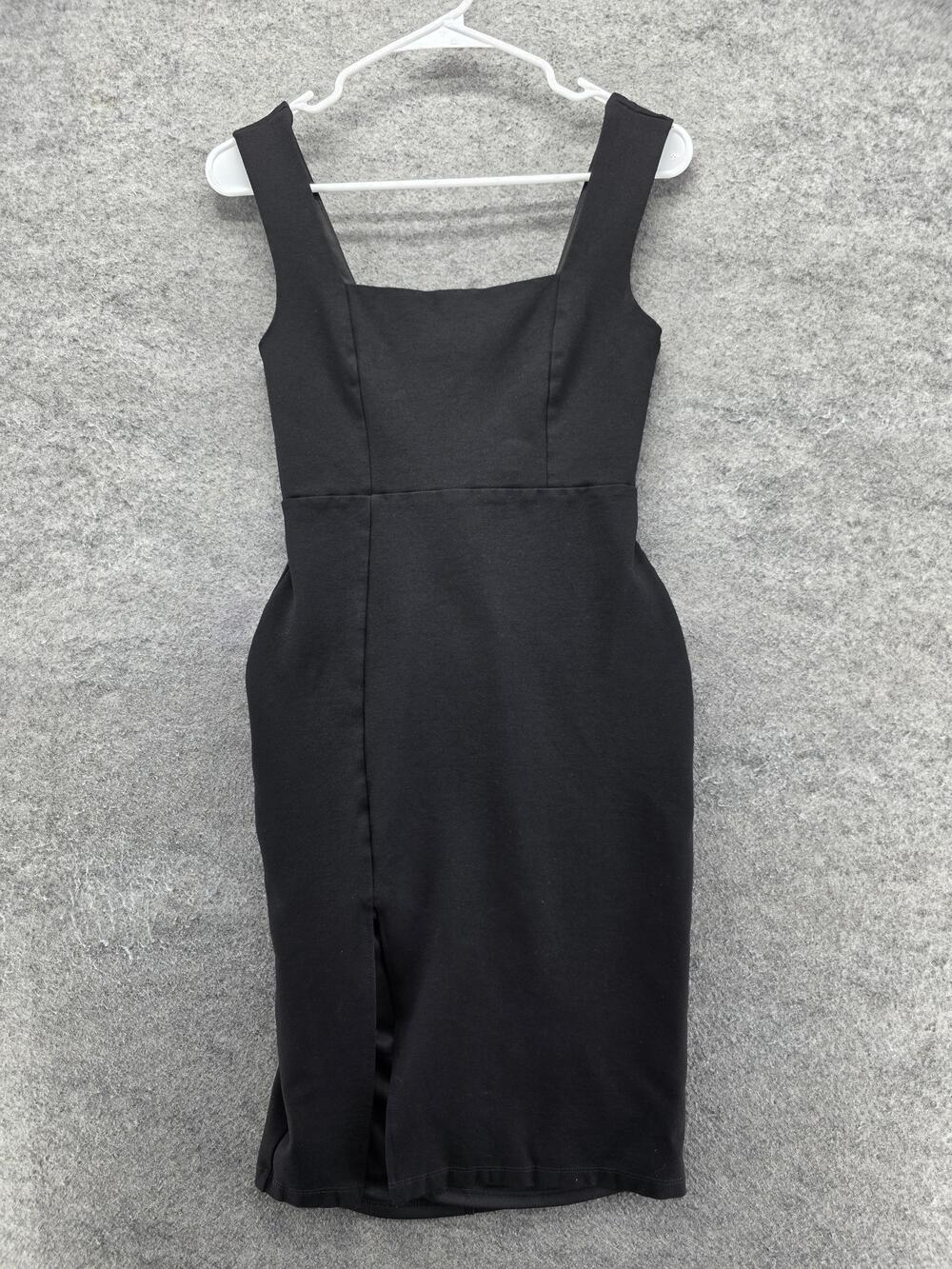 Lulus Dress Womens S Black Sheath Midi Square Neck Strappy Sleeve Lined